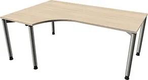 fm Sidney höhenverstellbarer Schreibtisch akazie C-Form, 4-Fuß-Gestell silber 180,0 x 80,0/120,0 cm