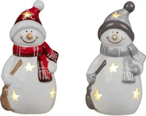 formano LED-Dekofigur 2er Set Schneemann Figuren – Beleuchtet, 14 cm hoch, Rot & Grau