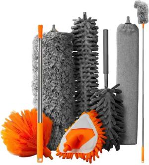 Forrlite Staubbesen Staubwedel Teleskop lang ausziehbar bis 2,50m und waschbar (Staubwischer im 7 teiligen Set,Mikrofasern Staubmagnet Magic Duster,Staubfänger Haushalt und Gewerbe, 7-St)