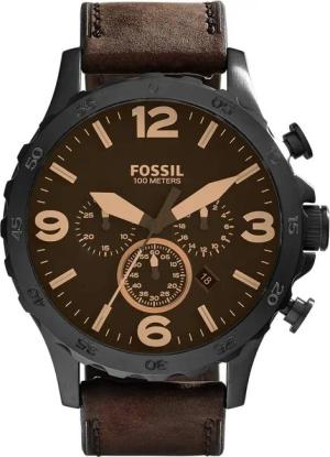 Fossil Chronograph NATE JR1487, Quarzuhr, Armbanduhr, Herrenuhr, Stoppfunktion, Lederarmband, Datum