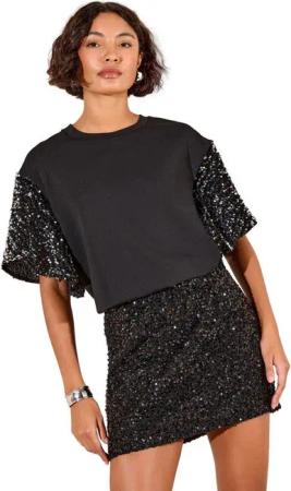 Friends Like These Kurzarmbluse Friends Like These Samtoberteil mit Pailletten (1-tlg)