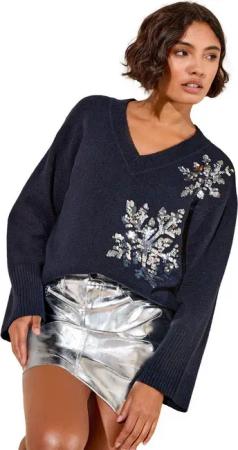 Friends Like These V-Ausschnitt-Pullover Friends Like These Pullover mit Pailletten (1-tlg)
