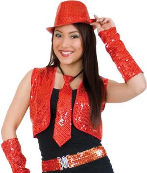 Fries Kostüm Damen Paillettenweste Weste Silber Gold oder Rot M oder XL Karneval