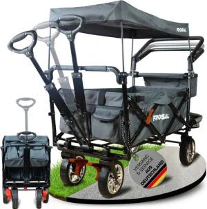 Frosal Bollerwagen Leo mit Sonnendach und Stauraumerweiterung faltbar, grau faltbar