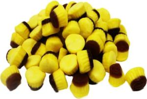 Fruchtgummi Bären & Co. Süßigkeit, Fruchtgummi Jelly Caramel Pudding Törtchen gelb braun Halal 300g