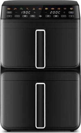 Fukstern Heißluftfritteuse 2 Kammern, Airfryer 11L mit 11 voreingestellte Programme,Touchdisplay,Unabhängige Temperaturregelung, 3000 W, Antihaft-Metallkörbe,4.5L+6.5L,fettarmes gesundes Kochen