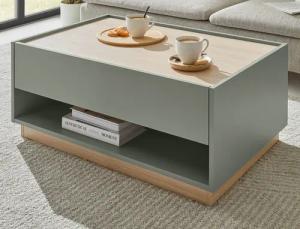 Furn.Design Couchtisch Center (Wohnzimmer Tisch in Salbei Grün mit Eiche, 90 x 60 cm), mit Schublade und Stauraum