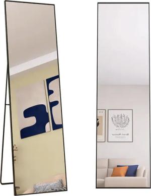 FUROKOY Ganzkörperspiegel Standspiegel mit Ständer, Metallrahmen (Garderobenspiegel, 1-St), Rechteckiger Wandspiegel,150x40cm für Wohnzimmer, Schlafzimmer,Schwarz