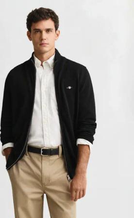 Gant Cardigan "CASUAL COTTON ZIP CARDIGAN" Mit Rippbündchen an Stehkragen, Ärmeln und Saum