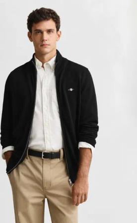 Gant Cardigan CASUAL COTTON ZIP CARDIGAN Mit Rippbündchen an Stehkragen, Ärmeln und Saum