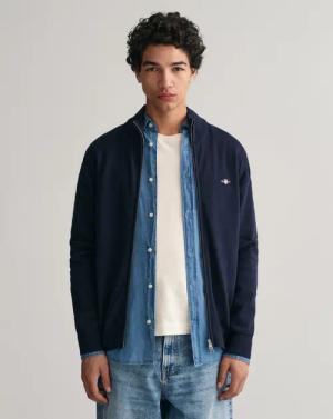 Gant Cardigan CASUAL COTTON ZIP CARDIGAN Mit Rippbündchen an Stehkragen, Ärmeln und Saum