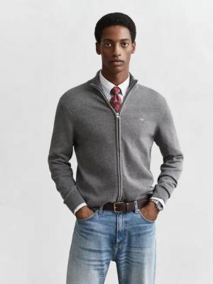 Gant Cardigan CASUAL COTTON ZIP CARDIGAN Mit Rippbündchen an Stehkragen, Ärmeln und Saum