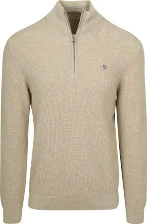 Gant Half Zip Pullover Micro Textured Beige - Größe L