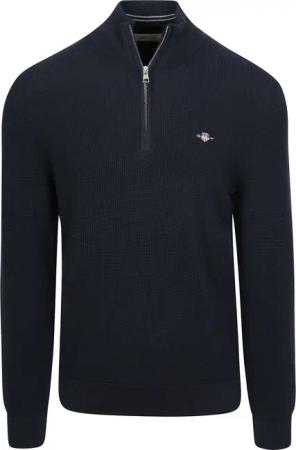 Gant Half Zip Pullover Micro Textured Navy - Größe XL