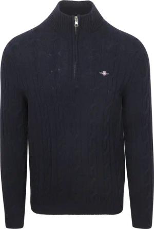 Gant Halfzip Lammwollpullover Cable Blau - Größe XL
