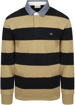 Gant Heavy Rugger Shield Langarm Poloshirt Streifen Navy Beige - Größe XXL