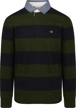 Gant Heavy Rugger Shield Langarm Poloshirt Streifen Navy Grun - Größe XL