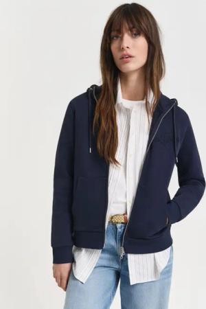 Gant Kapuzensweatjacke REG TONAL SHIELD ZIP HOODIE Markenstickerei, Kapuze, Rippbündchen