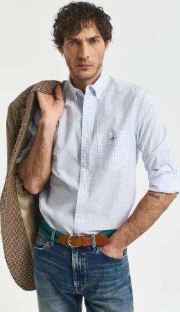 Gant Langarmhemd "REG POPLIN GINGHAM SHIRT" mit Logostickerei auf der Brust