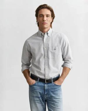 Gant Langarmhemd "Regular Fit Oxford Hemd strukturiert langlebig dicker gestreift" mit dezenter Logostickerei