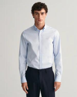 Gant Langarmhemd "Slim Fit Popeline Hemd leichte Baumwolle strapazierfähig pflegeleicht" mit klassischer Logostickerei auf der Brust