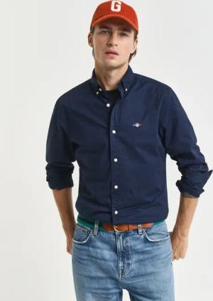 Gant Langarmhemd "Slim Fit Popeline Hemd leichte Baumwolle strapazierfähig pflegeleicht" mit klassischer Logostickerei auf der Brust