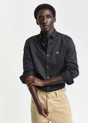 Gant Langarmhemd "Slim Fit Popeline Hemd leichte Baumwolle strapazierfähig pflegeleicht" mit klassischer Logostickerei auf der Brust