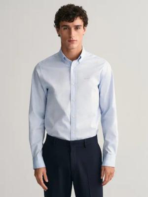 Gant Langarmhemd Slim Fit Popeline Hemd leichte Baumwolle strapazierfähig pflegeleicht mit klassischer Logostickerei auf der Brust