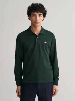 Gant Poloshirt "REG SHIELD LS PIQUE RUGGER" mit Logotickerei auf der Brust
