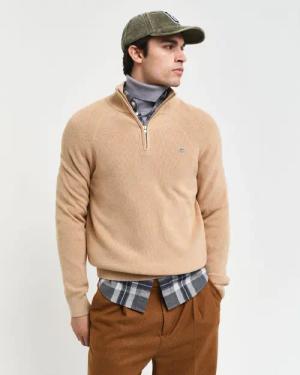 Gant - Pullover für Herren, mit halbem Reißverschluss, Baumwolle (Khaki)