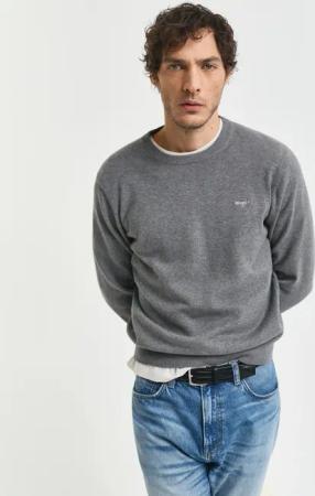 Gant Rundhalspullover "CLASSIC COTTON C-NECK" Premium Strickpullver aus weicher 100% Baumwolle, Übergangspullover