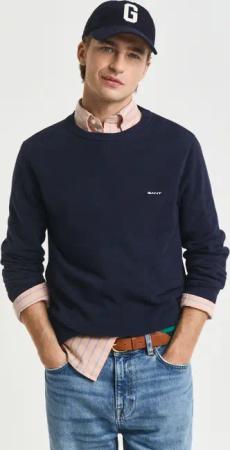 Gant Rundhalspullover "COTTON PIQUE C-NECK" mit Logostickerei auf der Brust