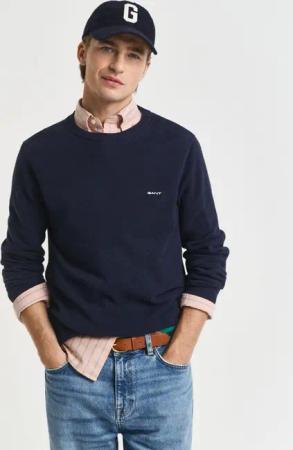 Gant Rundhalspullover COTTON PIQUE C-NECK mit Logostickerei auf der Brust