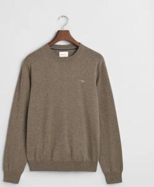 Gant Rundhalspullover "CTN/WO C-NECK" mit Logostickerei