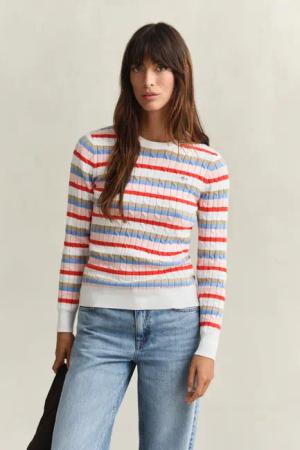 Gant Rundhalspullover "STRETCH COTTON CABLE STRIPE C-NECK"