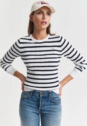 Gant Rundhalspullover STRETCH COTTON CABLE STRIPE C-NECK