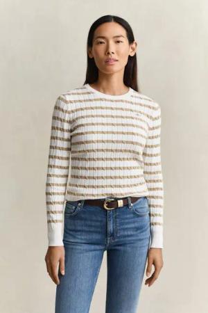 Gant Rundhalspullover STRETCH COTTON CABLE STRIPE C-NECK
