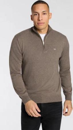 Gant Stehkragenpullover COTTON/WOLL HALF ZIP mit Rippstrick-Details, normale Passform
