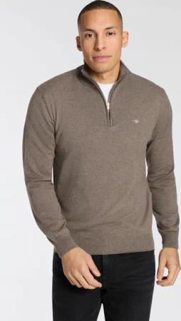 Gant Stehkragenpullover "COTTON/WOLL HALF ZIP" mit Rippstrick-Details, normale Passform