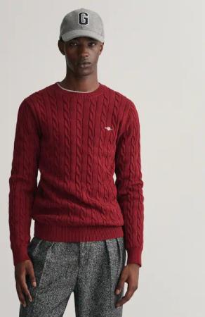 Gant Strickpullover "COTTON CABLE C-NECK" mit Wappen-Logostickerei auf der Brust