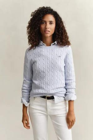 Gant Strickpullover STRETCH COTTON CABLE C-NECK mit Logostickerei auf der Brust