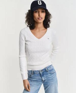 Gant Strickpullover STRETCH COTTON CABLE V-NECK mit Logostickerei auf der Brust