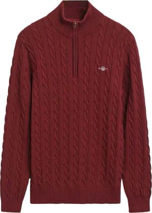 Gant - Sweatshirt für Herren, mit halbem Reißverschluss, Mit Zopfmuster (Weinrot)