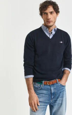 Gant V-Ausschnitt-Pullover "Classic Cotton V-Neck" Premium Strickjersey aus weicher 100% Baumwolle, Übergangspullover