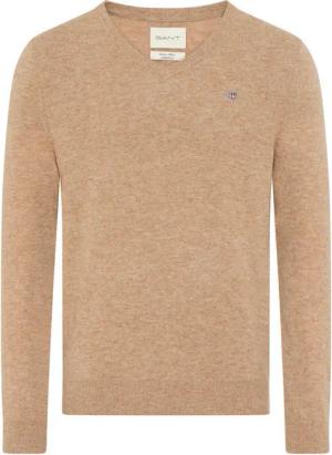 Gant V-Ausschnitt-Pullover EXTRAFINE LAMBSWOOL V-NECK mit Logostickerei