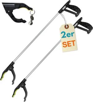 GarPet Greifzange 2er Set Müllzange Müll Greifer Senioren Kinder Greif Zange Sammler Alu
