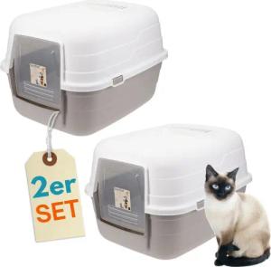 GarPet Katzentoilette 2er Set Katzenklo mit Deckel - Kippbare Haube - Katzen Hauben Toilette