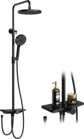 GarveeMore Brausegarnitur Regendusche Duschsystem mit Ablage 3-Funktion höhenverstellbar-D25cm, XXL Überkopfbrause und 3 Funktion Handbrause Rund,Höhen Einstellbar