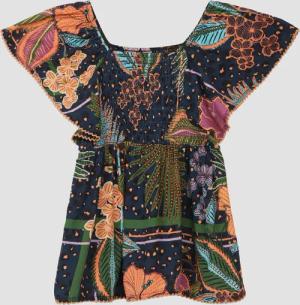 Gemusterte Bluse aus satinierter Viskose mit Smok-Detail