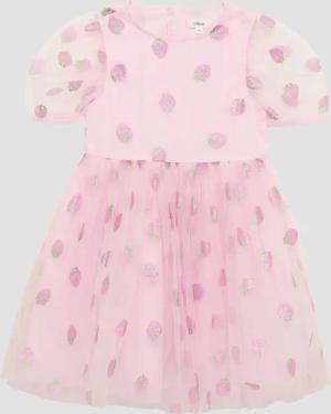 Gemustertes Tüllkleid mit Glitzerprint und Puffärmeln